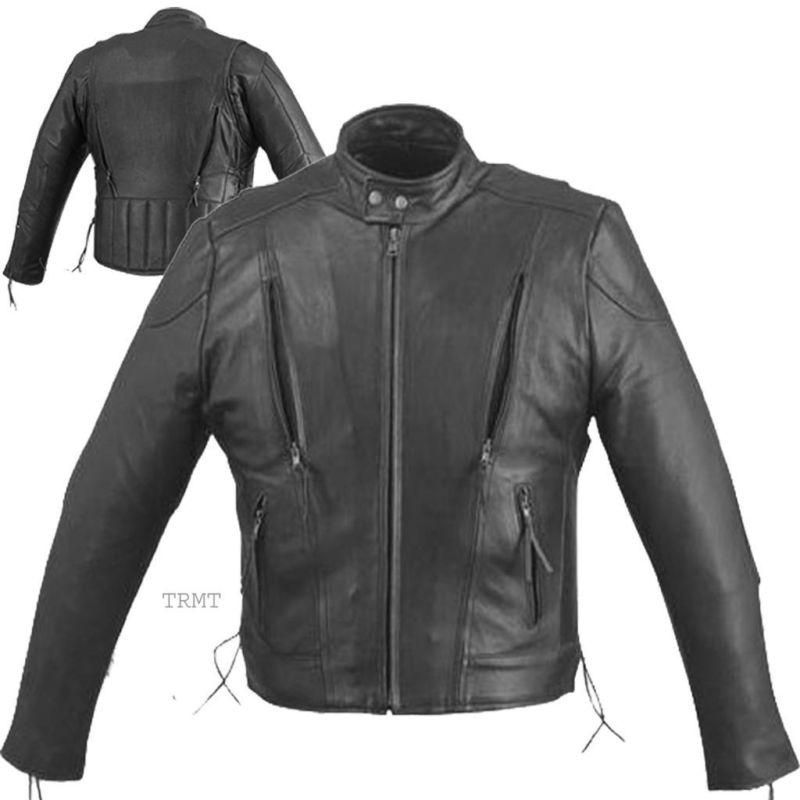 Mens real solid cowhide leather motorcycle scooter jacket-xlarge xl