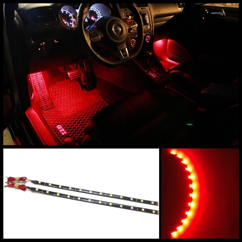2 12" ultra red 12 smd led interior strip footwell ambient light exterior #b3