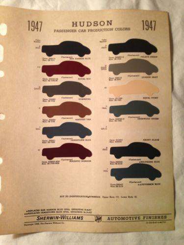 1947 hudson passenger car sherwin -williams paint color chip chart guide
