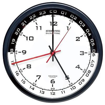 Trintec zulu clock 12 &amp; 24 hour dual time utc military  10&#034;