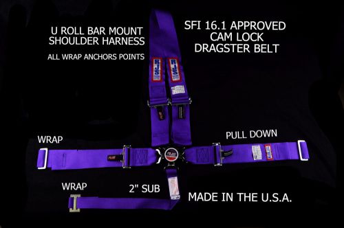 Rjs racing sfi 16.1 cam lock dragster harness u roll bar purple 1029508