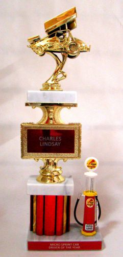 Sprint car trophy 14&#034; with 1930&#039;s gilmore gas pump - free engraving