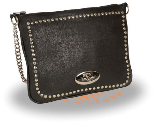 Milwaukee leather ladies chain strap riveted shoulder bag w/ gun pocket  black