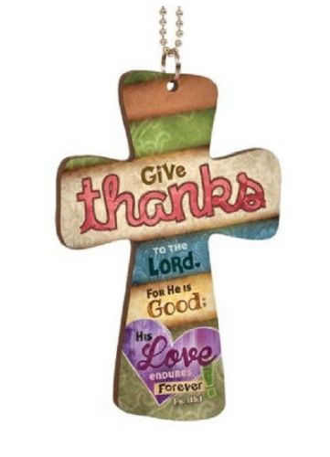 Car rear view mirror ornament &#034;give thanks to the lord&#034;  cross  shaped new