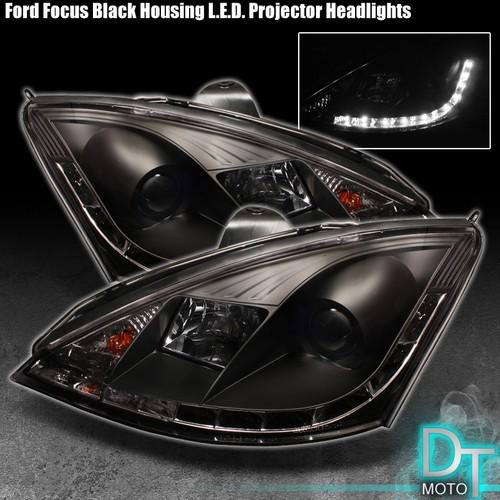 00-04 ford focus black projector headlights w/daytime drl led running lights