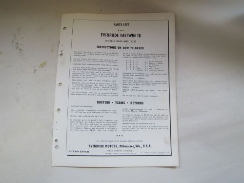 Used 1961 evinrude 15034 15035 fastwin 18 parts list/catalog
