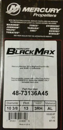 Mercury black max propeller #48-73136a45 10 3/8 dia x 13 pitch 3 aluminum blades