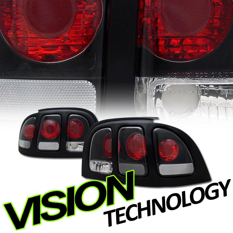 Pair 94-98 mustang v6/v8 jdm blk housing clear lens altezza taillights taillamps
