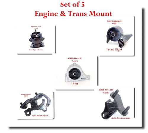 Set 5 engine &amp; auto trans mount fits: acura mdx 2001-2002 honda pilot 2003-2005