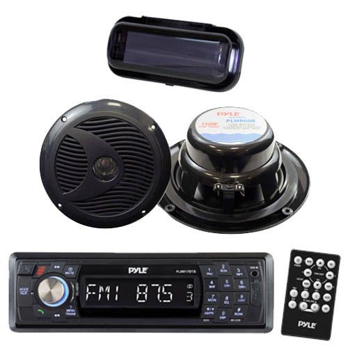 Black in dash marine yacht sd usb player/ wireless bluetooth /2 speakers + cover
