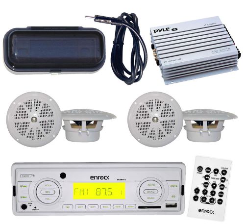 Complete marine package in dash mp3 usb stereo +4 speakers 400watt amp /antenna