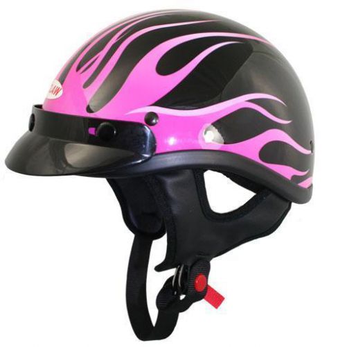 Dot black outlaw pink flames half helmet size xs