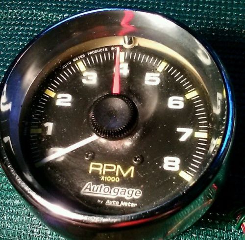 Autometer chrome tachometer auto gage 8000 rpm 3 3/4&#034; p/n 2301 mint condition