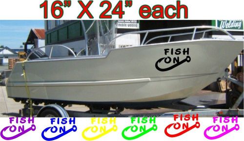Huge fish on decals for boats (1 set of 2) 16&#034; tall x 24&#034; long . bone fish hook