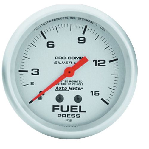 Auto meter 4611 fuel pressure gauge 2-5/8&#034; silver face ultra-lite serie