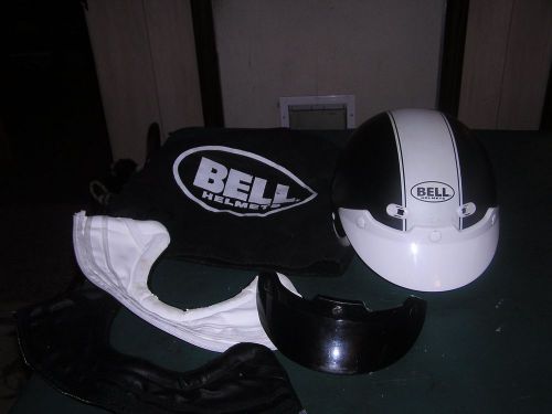 Bell motorcycle half helmet pit boss? black&amp;white stripe visors neck guard bag l