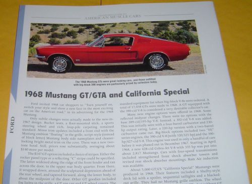1968 ford mustang gt/gta california special 390 427 ci info/specs/photo 11x8