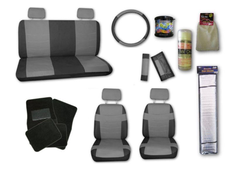 Faux leather grey black car seat covers set and black floor mats with extras #c
