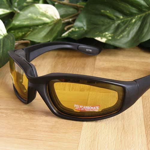Yellow amber lenses black foam padded night riding motorcycle atv biker glasses
