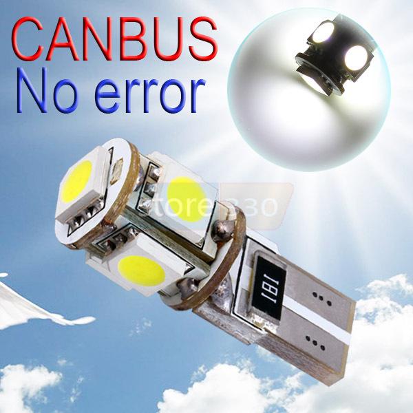 T10 5 smd pure white canbus obc no error interior car w5w led light bulb
