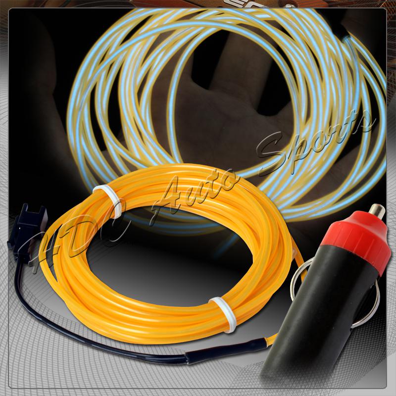 Universal yellow electroluminescent el wire glow rope + cigarette plug adapter