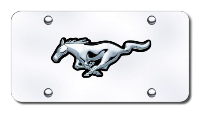Ford mustang horse black/chrome on chrome license plate made in usa genuine