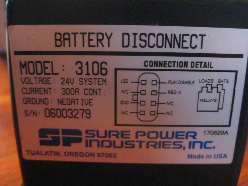 Sure power battery disconnect 3106 24v 300 amp dual relay controller new htf $!