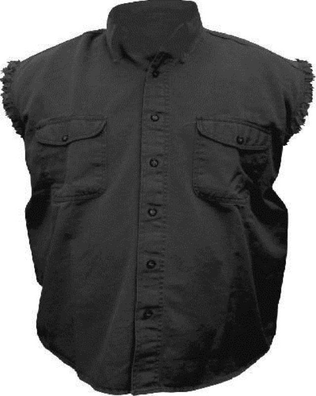 Mens sleeveless denim 100% cotton twill shirt biker motorcycle black large