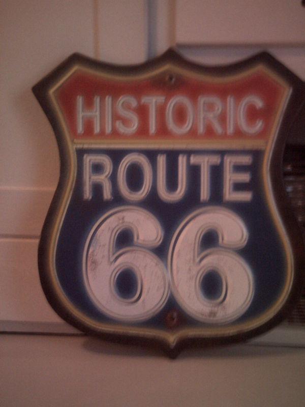 Route 66 metal sign garage chevy ford tin vintage man route art 