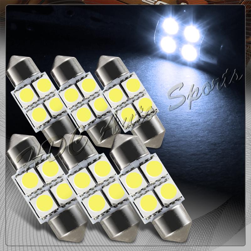 6x 31mm 4 smd white led festoon dome map glove box trunk replacement light bulbs