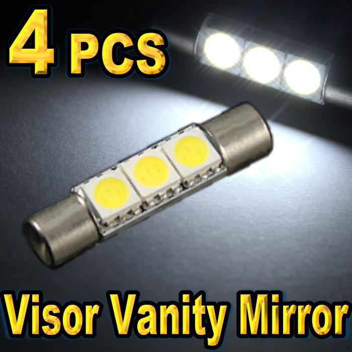 4x super white led bulbs for visor vanity mirror light f30-whp 6614f 3-smd