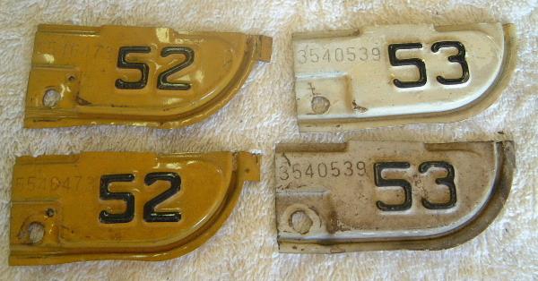 Vintage 1952-1953 license plate toppers