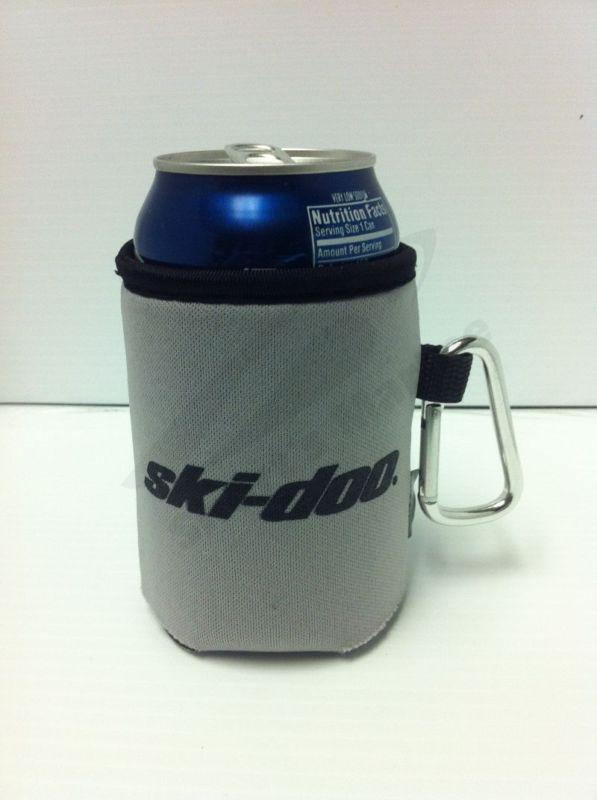 * brp ski-doo grey collapsible koozie can cooler with carabiner