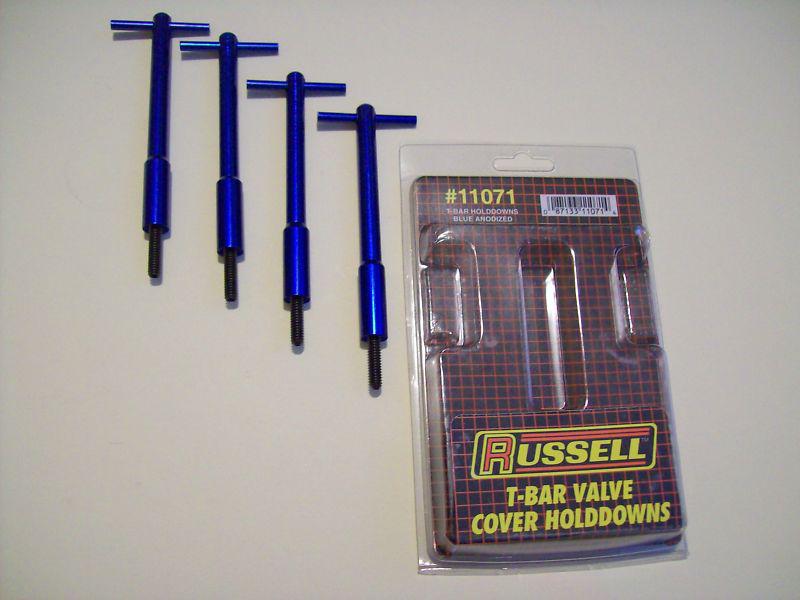 Ford chevy russell  blue anodized aluminum valve cover t-bar handles hold downs