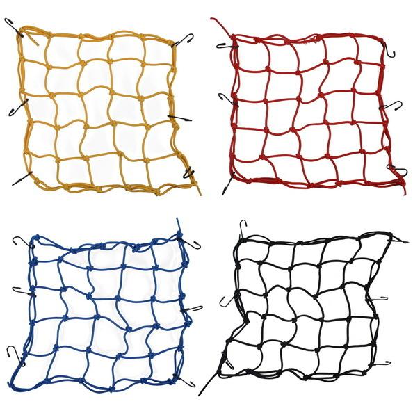 Yellow brand new 40x40cm motorcycle cargo 6 hooks hold down net bungee 
