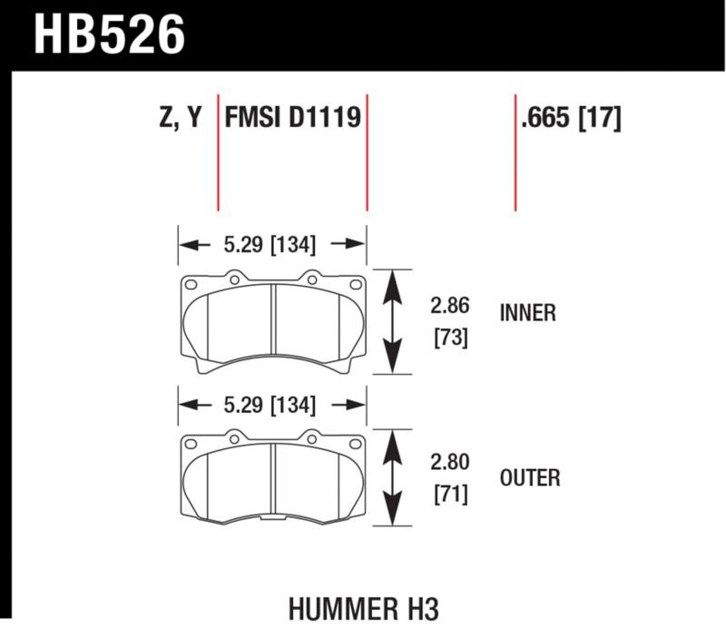 Hawk performance hb526z.665 disc brake pad 06-10 h3 h3t
