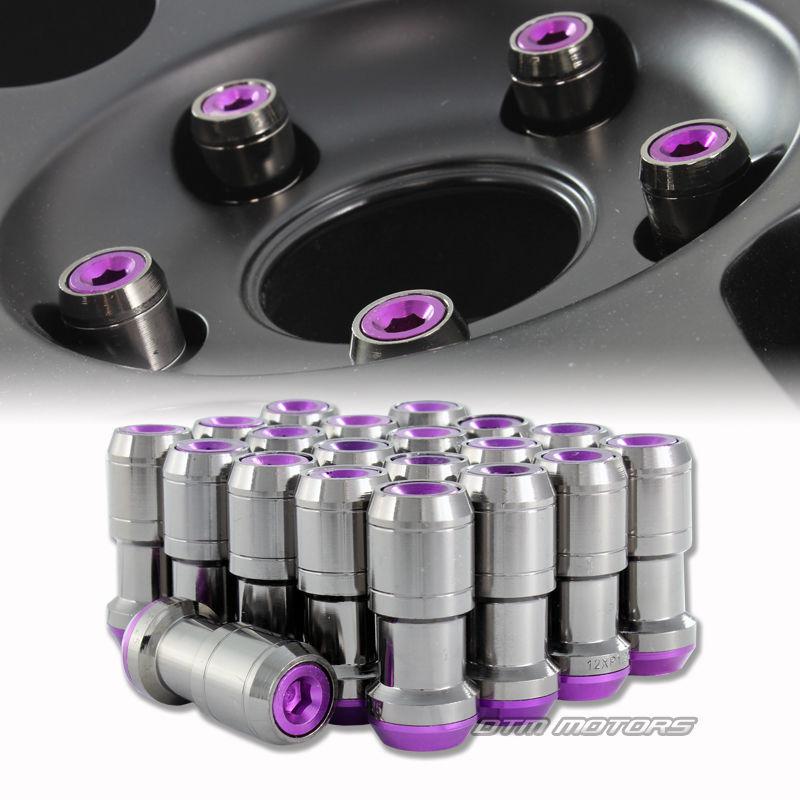 M12 x 1.25mm thread pitch 1.9" long wheel rim lug nuts - 20pc gunmetal / purple