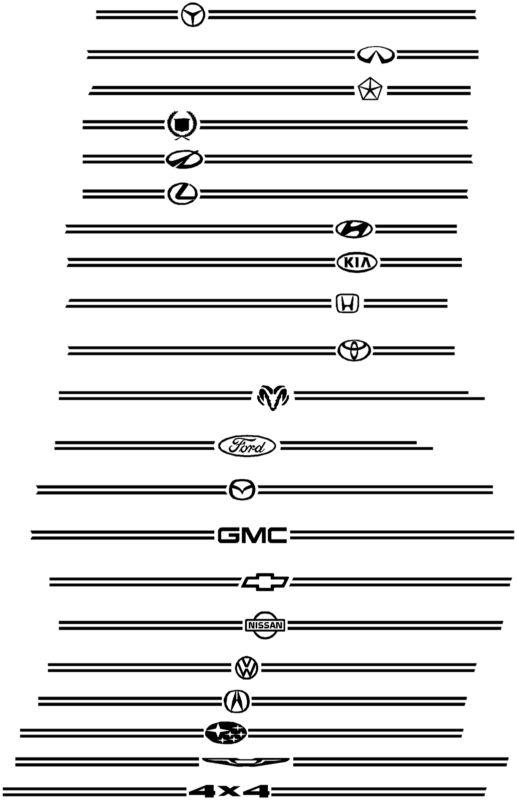 Automobile accent pinstripe stripe kit with maker emblem