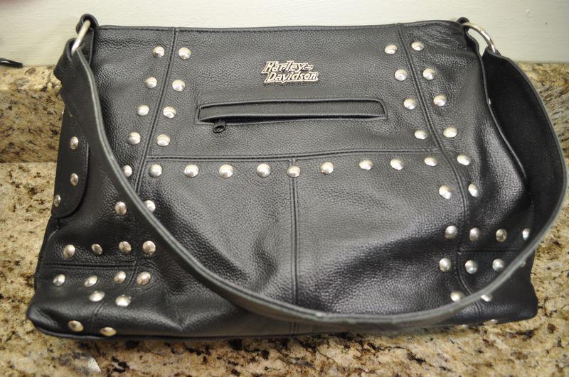Harley-davidson leather purse 9.5" x 14" w/ chrome studs,large size  made in usa