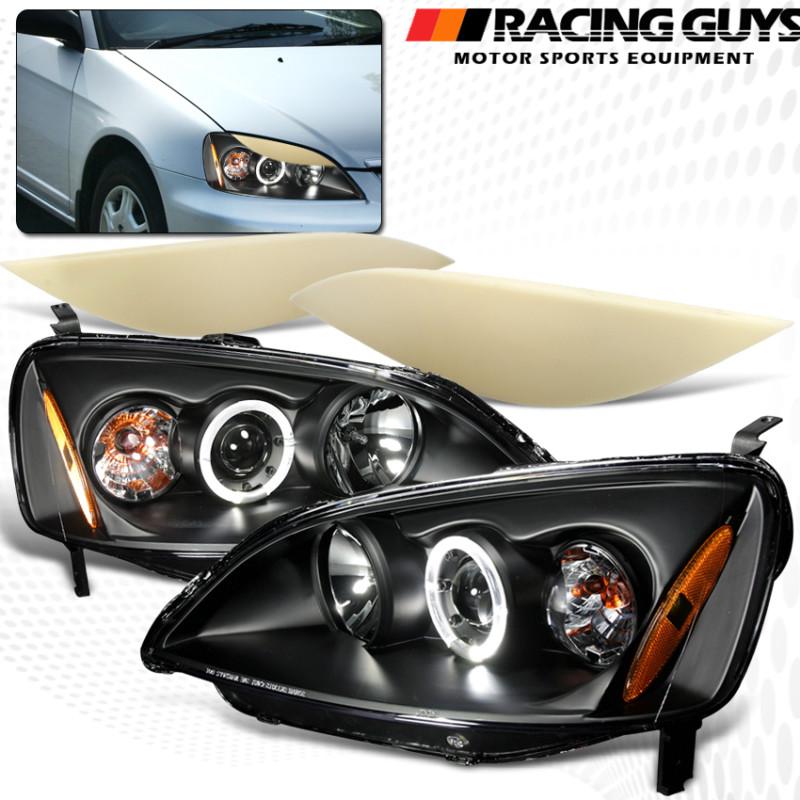 Honda 2001-2003 civic black halo projector headlights eyelids cover left+right