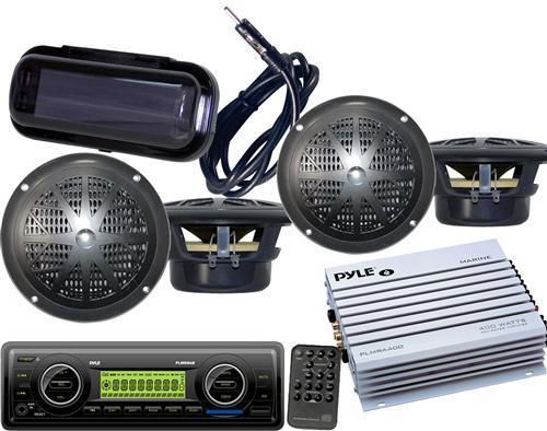 New pyle marine boat mp3 aux wb radio media receiver 4 speakers 400w amp /cover
