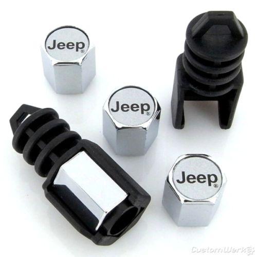 Jeep silver logo anti theft tire stem valve caps