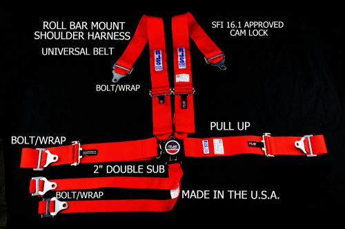 Rjs racing sfi 16.1 6 pt cam lock roll bar harness double sub belt red 1060404