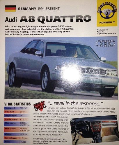 Audi a8 quattro 1994-present  hot cars poster with vital statistics