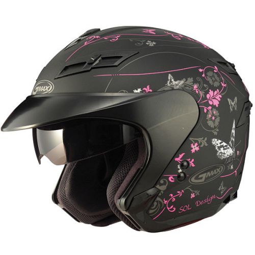 2-in-1 cruiser motorcycle pink butterfly helmet retractable visor full shield md
