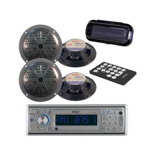 Plcd5mrbts silver marine yacht cd mp3 usb radio &amp; bluetooth + 4 speakers + cover
