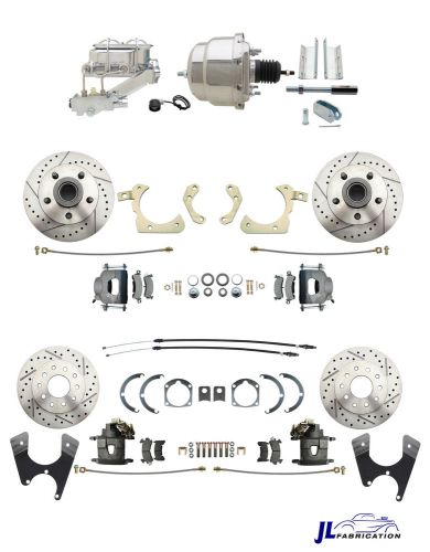 Chevy car front/rear drilled &amp; slotted disc brake conversion kit chrome booster