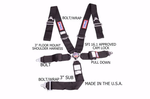 Rjs sfi 16.1 cam lock 5point seat belt harness floor mount bolt in black 1034901