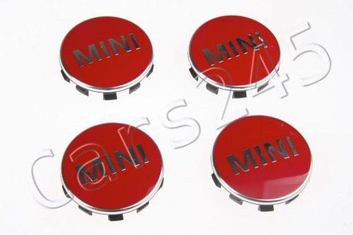 Genuine mini cooper 52mm chili red wheel center cap set 4 pcs