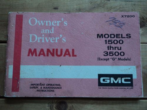 1972 gmc models 1500-3500 truck factory owners manual operators glove box book